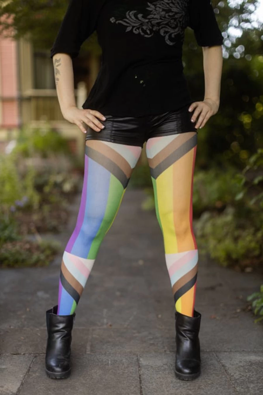 "Tabbisocks Pride Progress Flag Tights - LGBTQ+ Rainbow Gradient Printed Leggings"