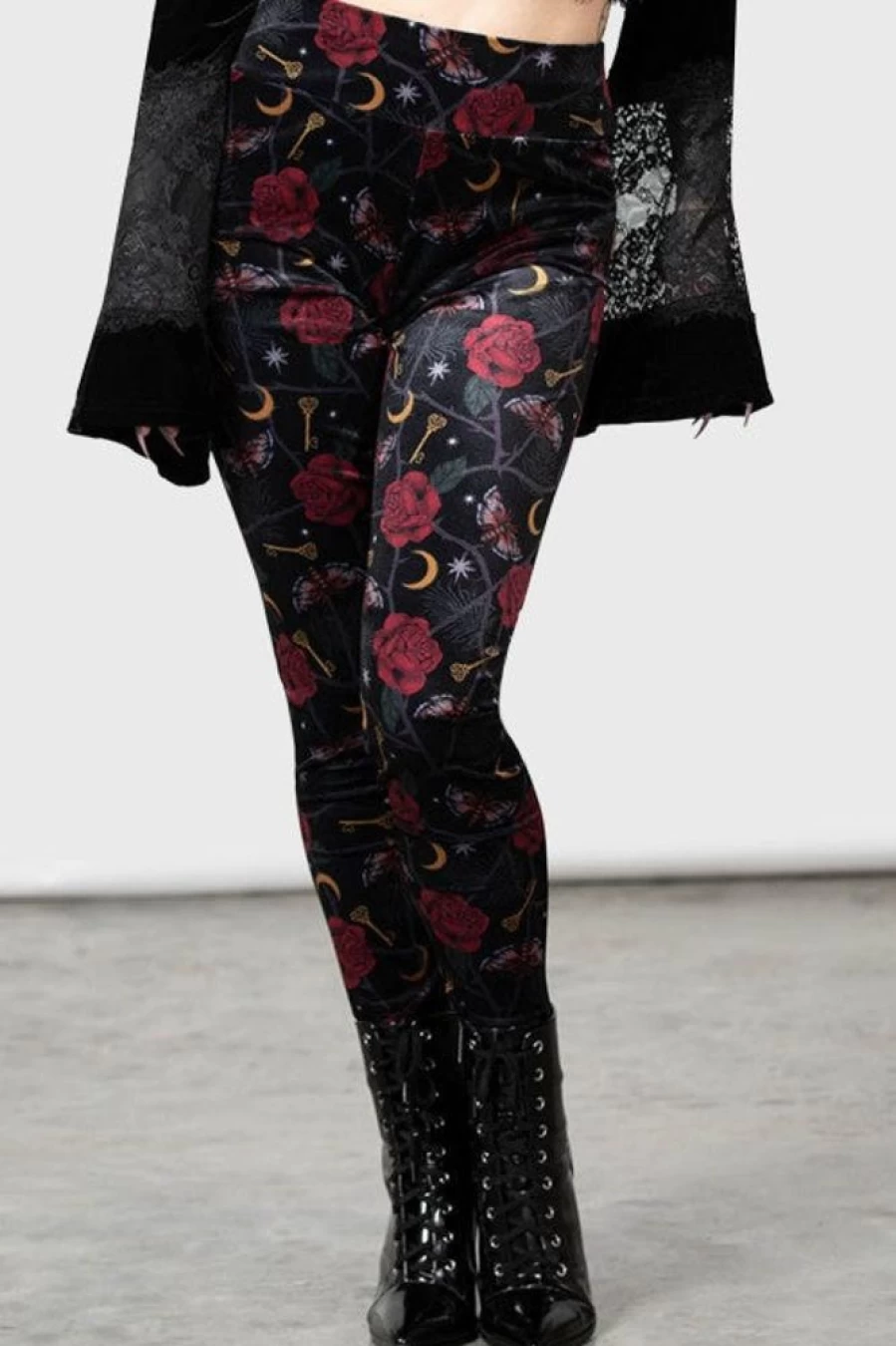 Killstar Ora Velvet Leggings - Gothic Velvet Yoga Pants for Women, Occult & Witchy Style, Stretchy Comfort Fit