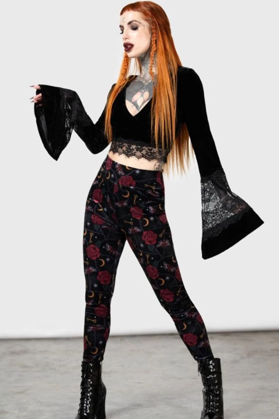 Killstar Ora Velvet Leggings - Gothic Velvet Yoga Pants for Women, Occult & Witchy Style, Stretchy Comfort Fit