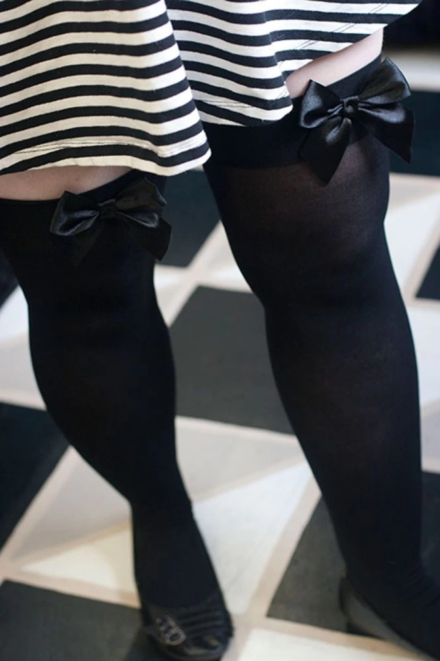 Leg Avenue Plus Size Opaque Thigh High Stockings with Decorative Bow - Sexy Women's Stretchable Hosiery for Curvy Figures
