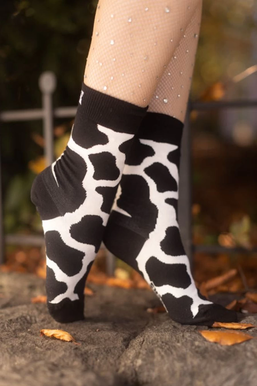 Happy Socks Cow Print Crew Socks - Fun Animal Print Design for Men & Women