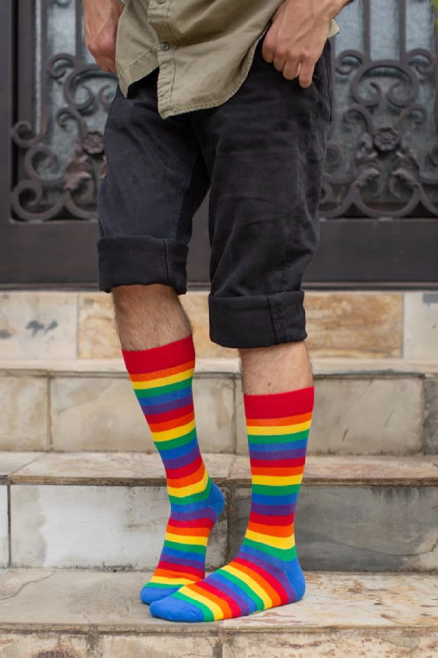 Mod Sock Classic Rainbow Striped Crew Socks - Colorful Comfortable Unisex Casual Wear