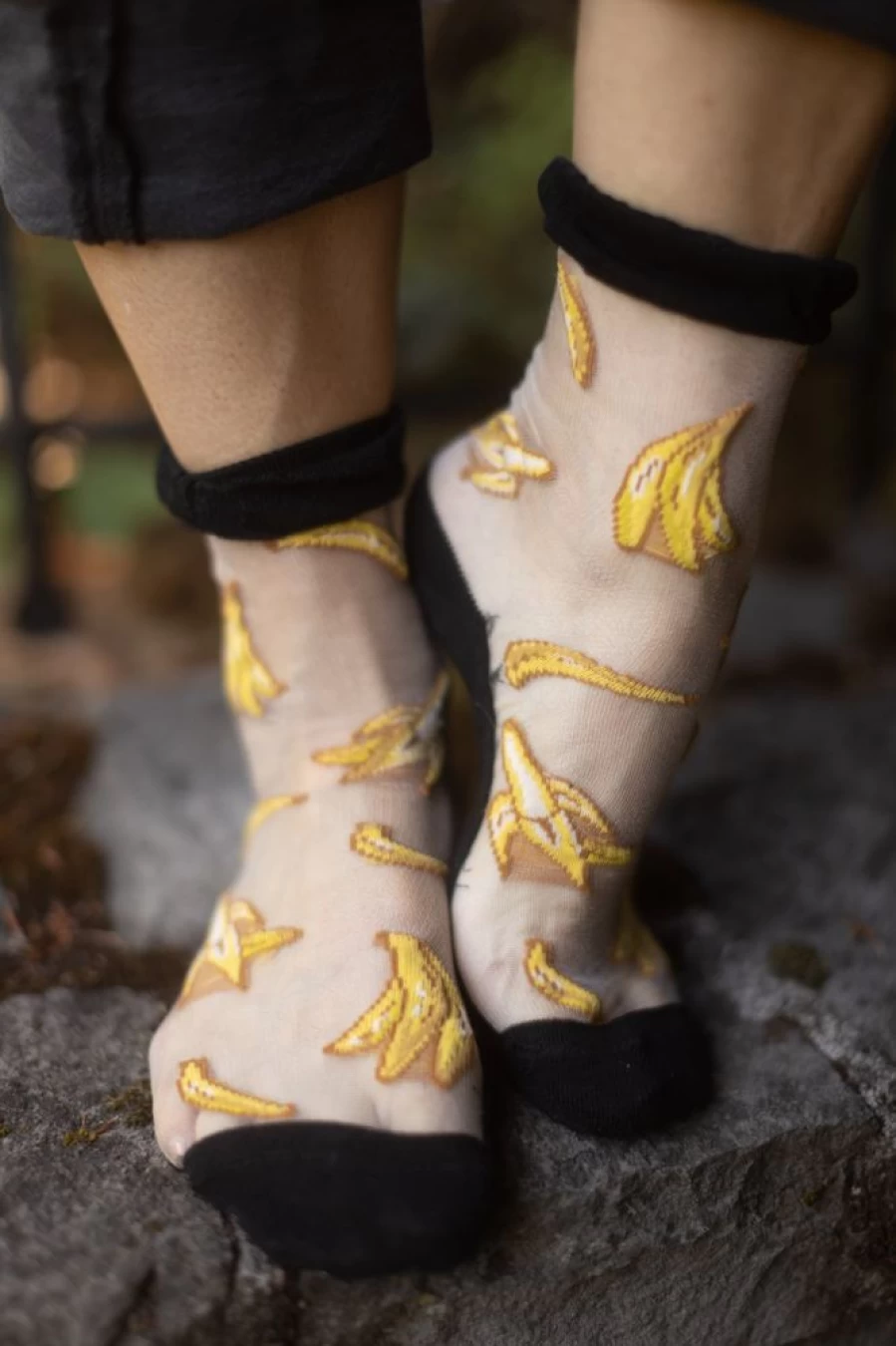 "Tabbisocks Banana Clear Crew Socks - Fun Fruit Pattern Comfortable Unisex Footwear"