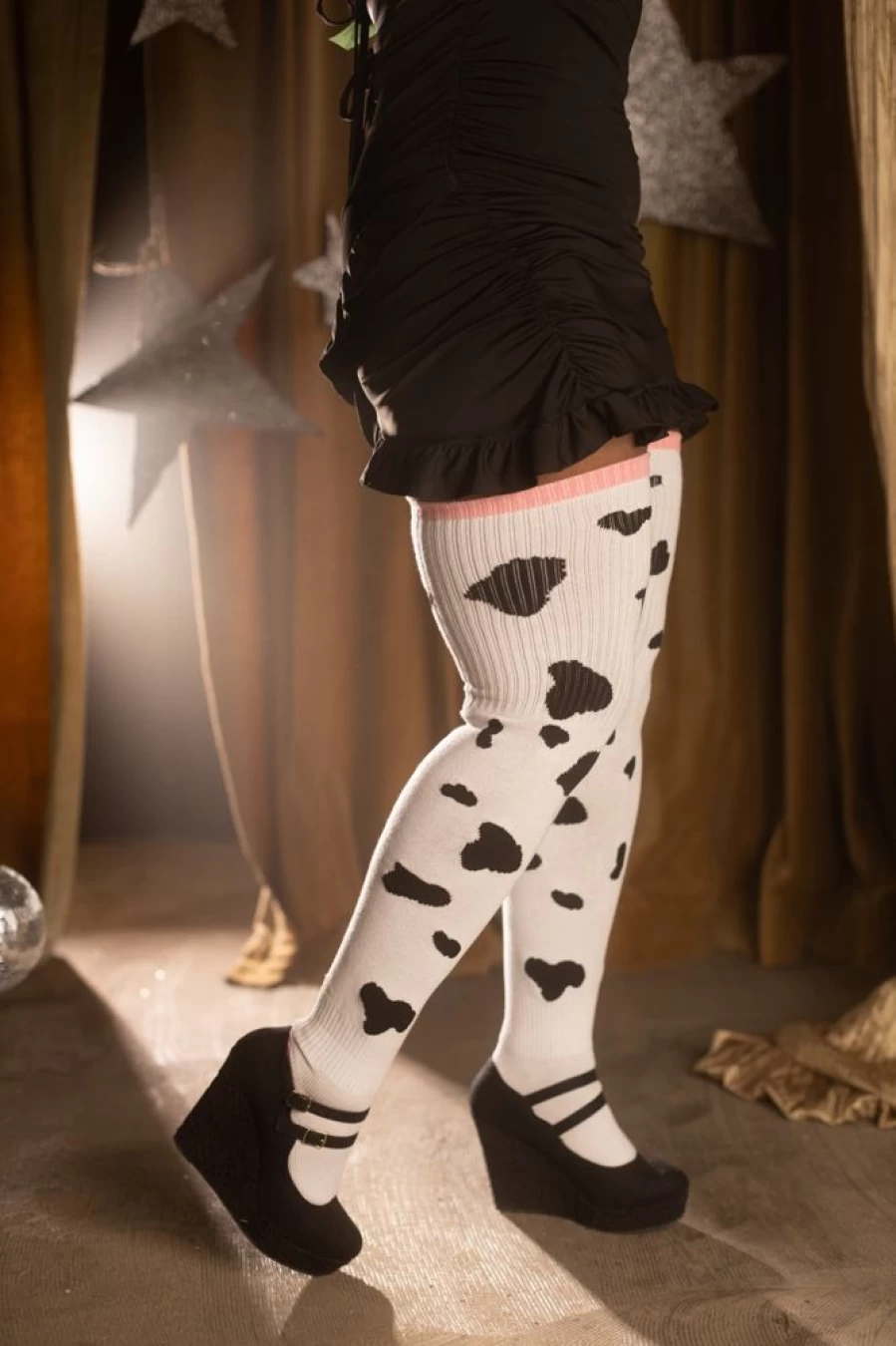 Thunda Thighs Cow Print Thigh High Socks - Sexy Animal Pattern Stockings for Women