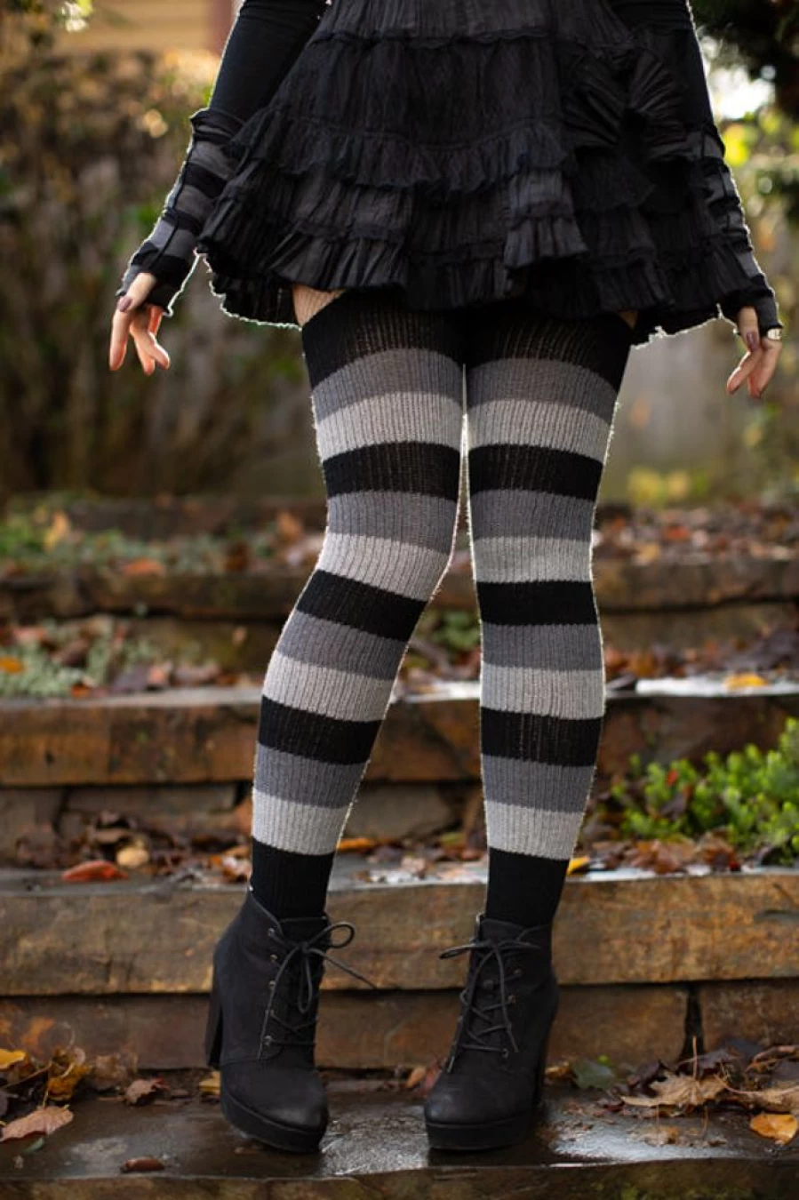 DreaM Stockings Shadow Stripes Thigh High Socks - Sexy Striped Over The Knee Stockings