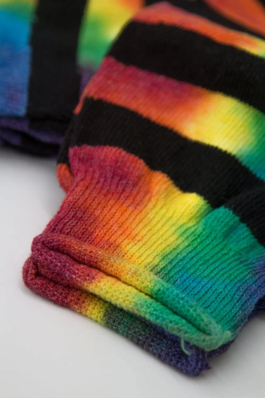 "Love Lite Precision Tie Dye Striped Knee-High Socks – Colorful Hand-Dyed Fashion"