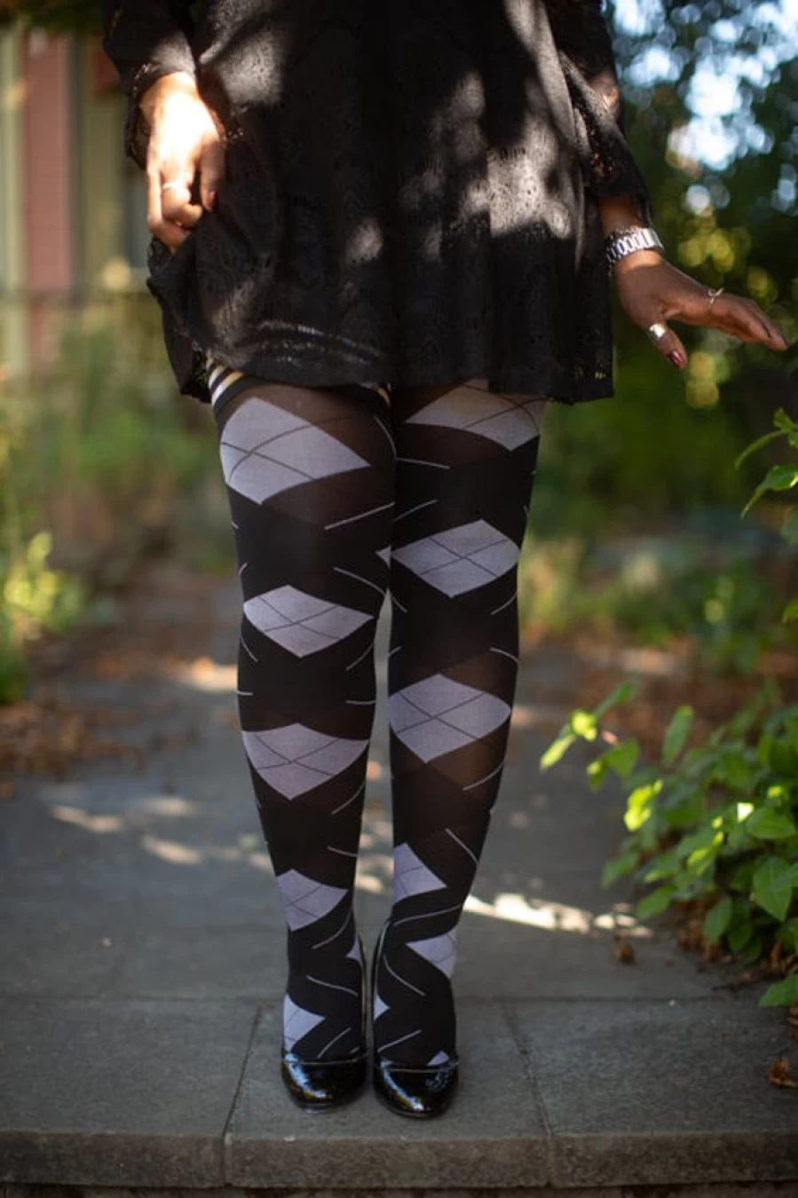 Kix'ies Kimmie Argyle Stay-Up Thigh High Socks - Premium Knit Patterned Hosiery
