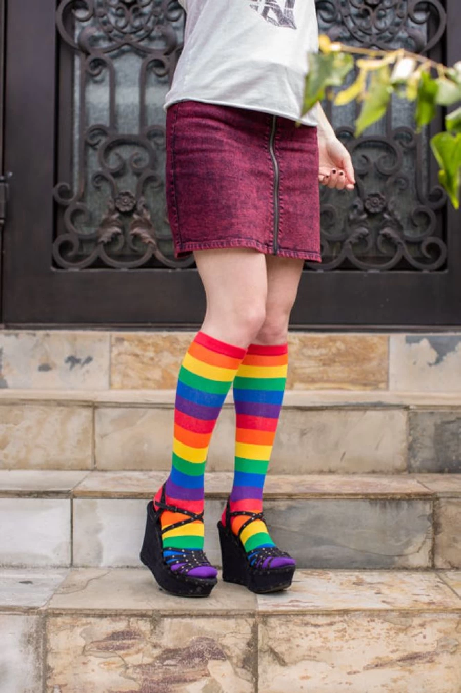 Mod Sock Classic Rainbow Striped Knee High Socks for Women & Men - Vibrant Colorful Crew Length Stockings