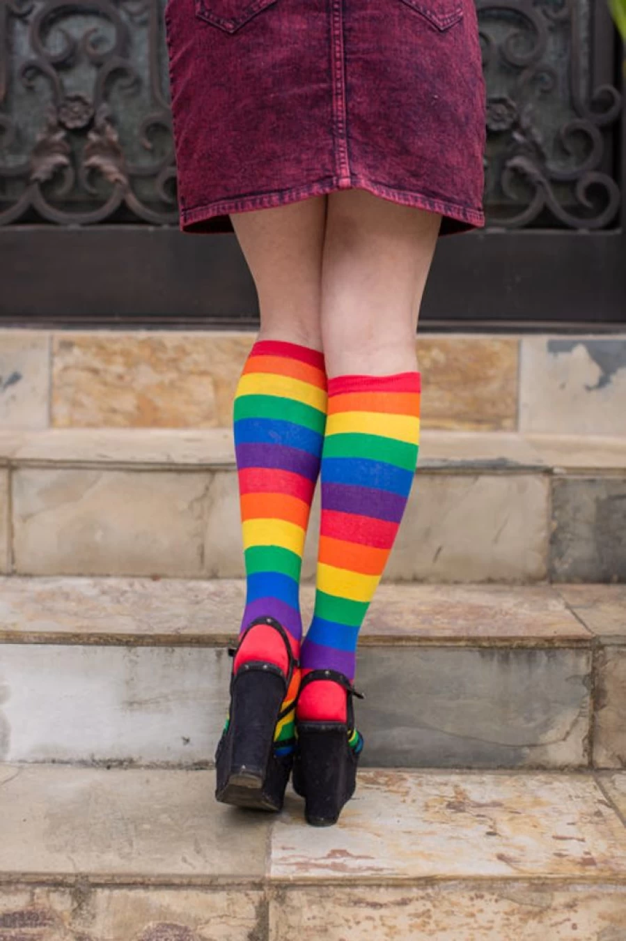 Mod Sock Classic Rainbow Striped Knee High Socks for Women & Men - Vibrant Colorful Crew Length Stockings