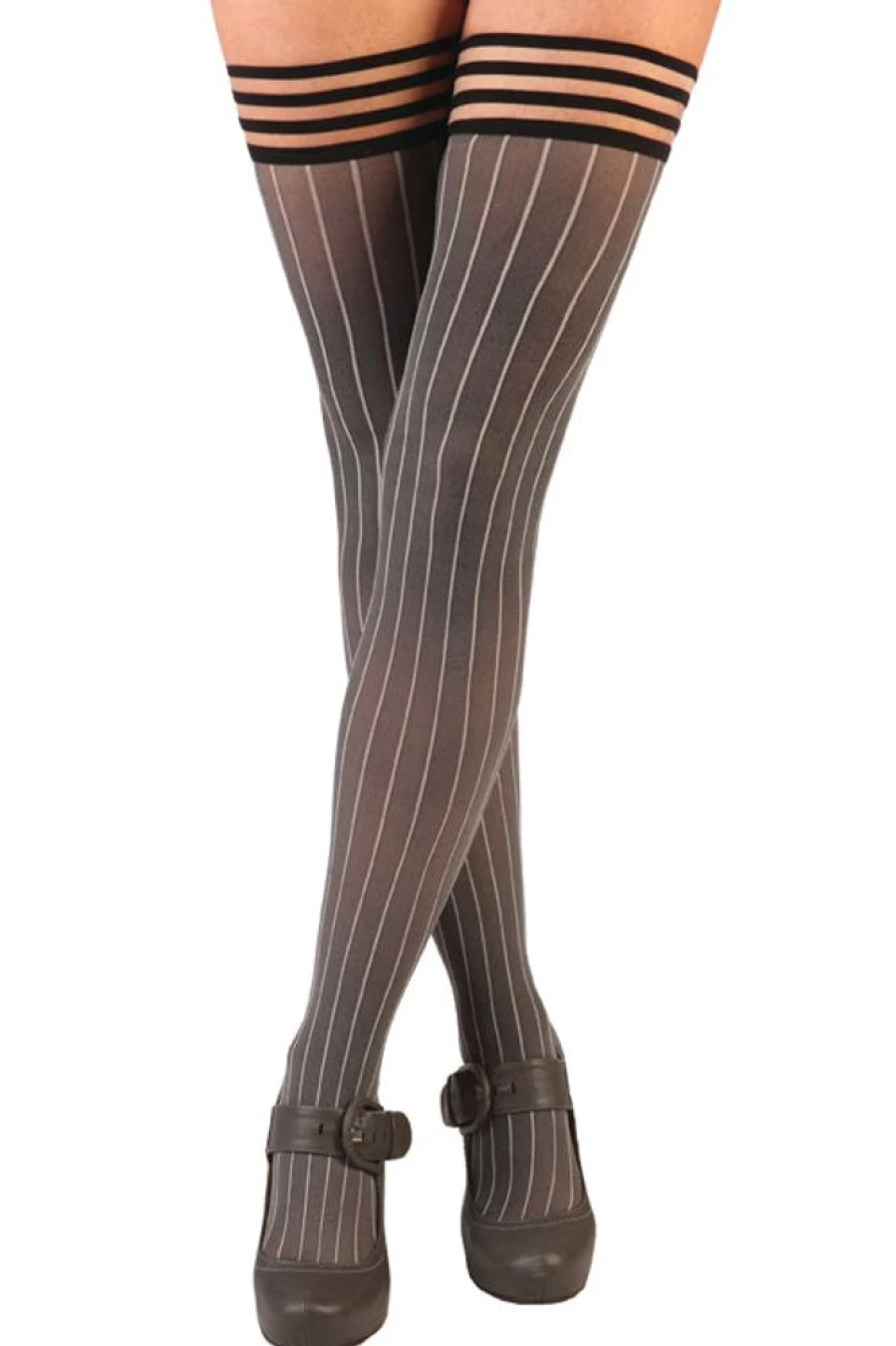 Kix'ies Annabelle Stay-Up Thigh High Socks with Pinstripe Design for Women
