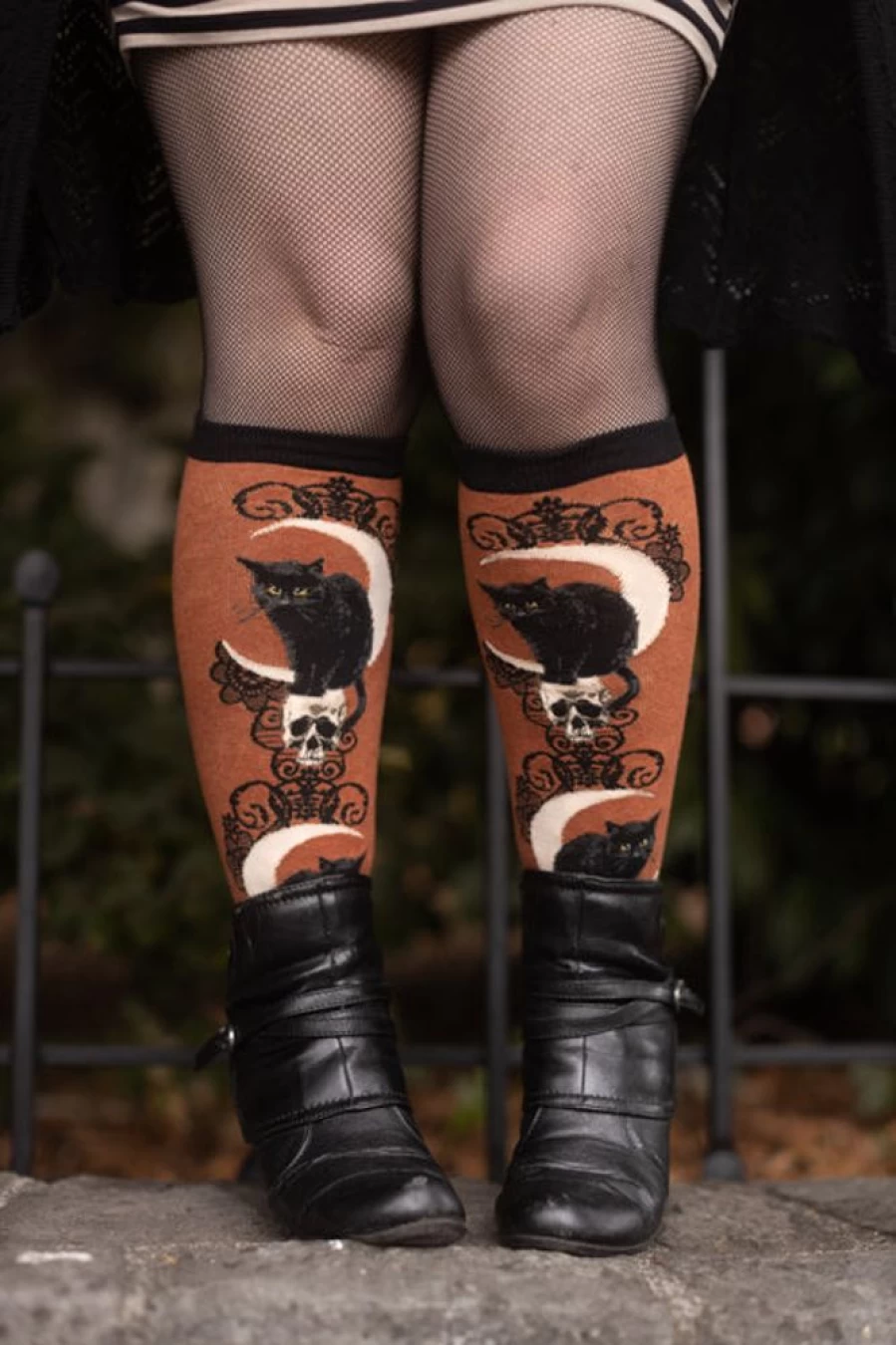 Mod Sock Black Cat & Moon Design Knee High Socks for Women - Gothic Halloween Stockings