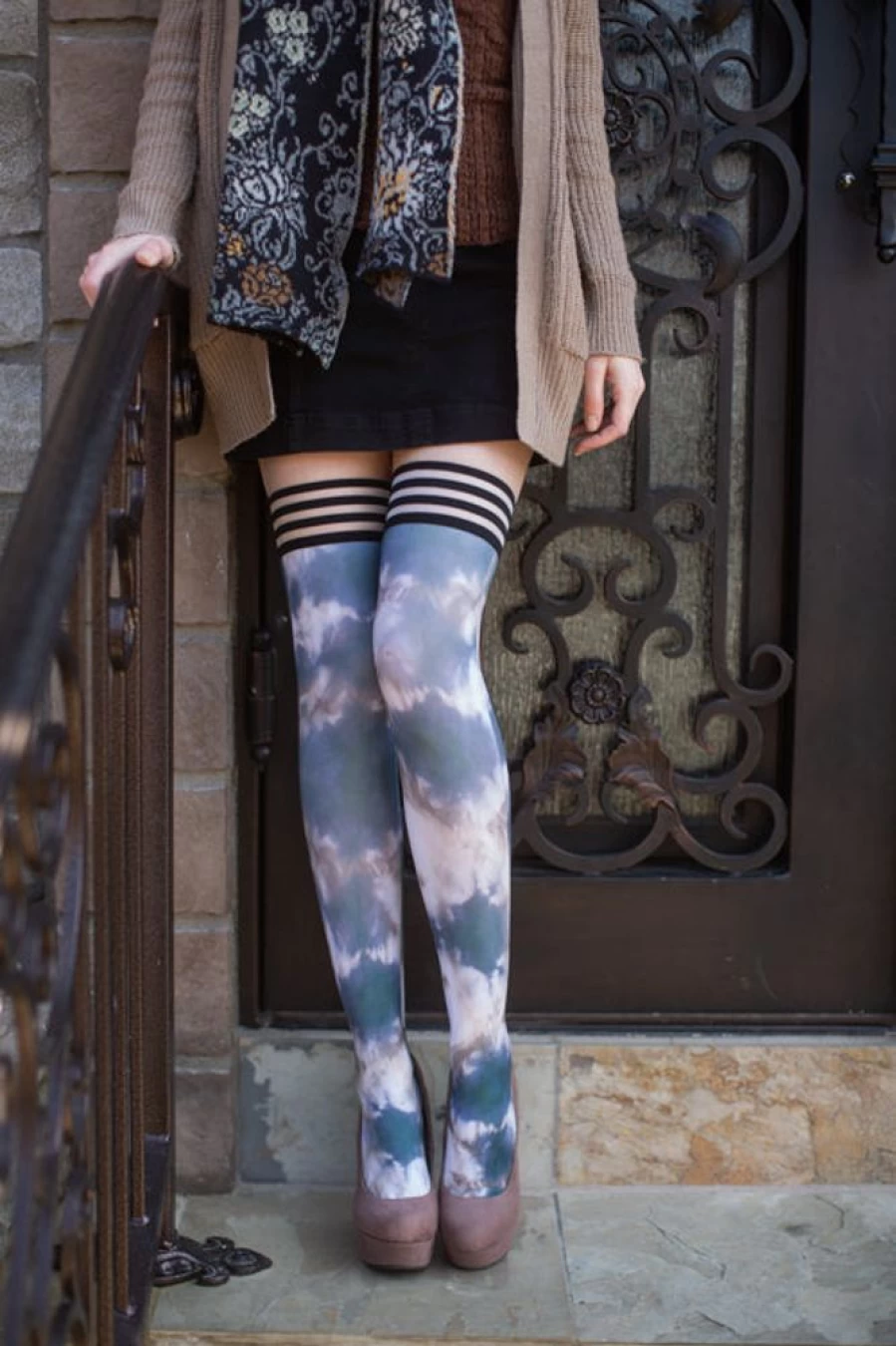 Kix'ies Mackenzie Tie Dye Stay-Up Thigh High Socks for Women