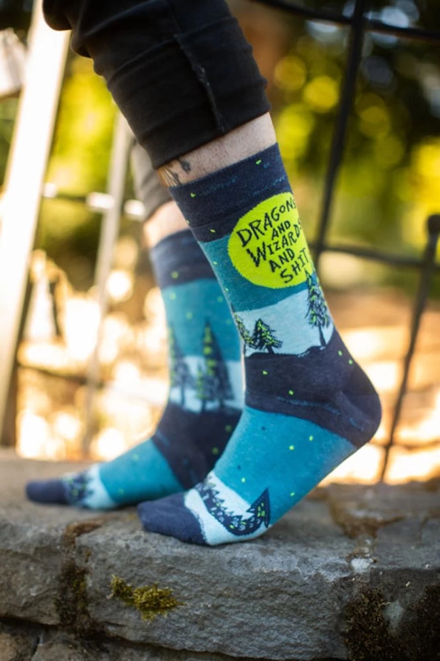 "BlueQ Dragons & Wizards Funny Graphic Crew Socks"