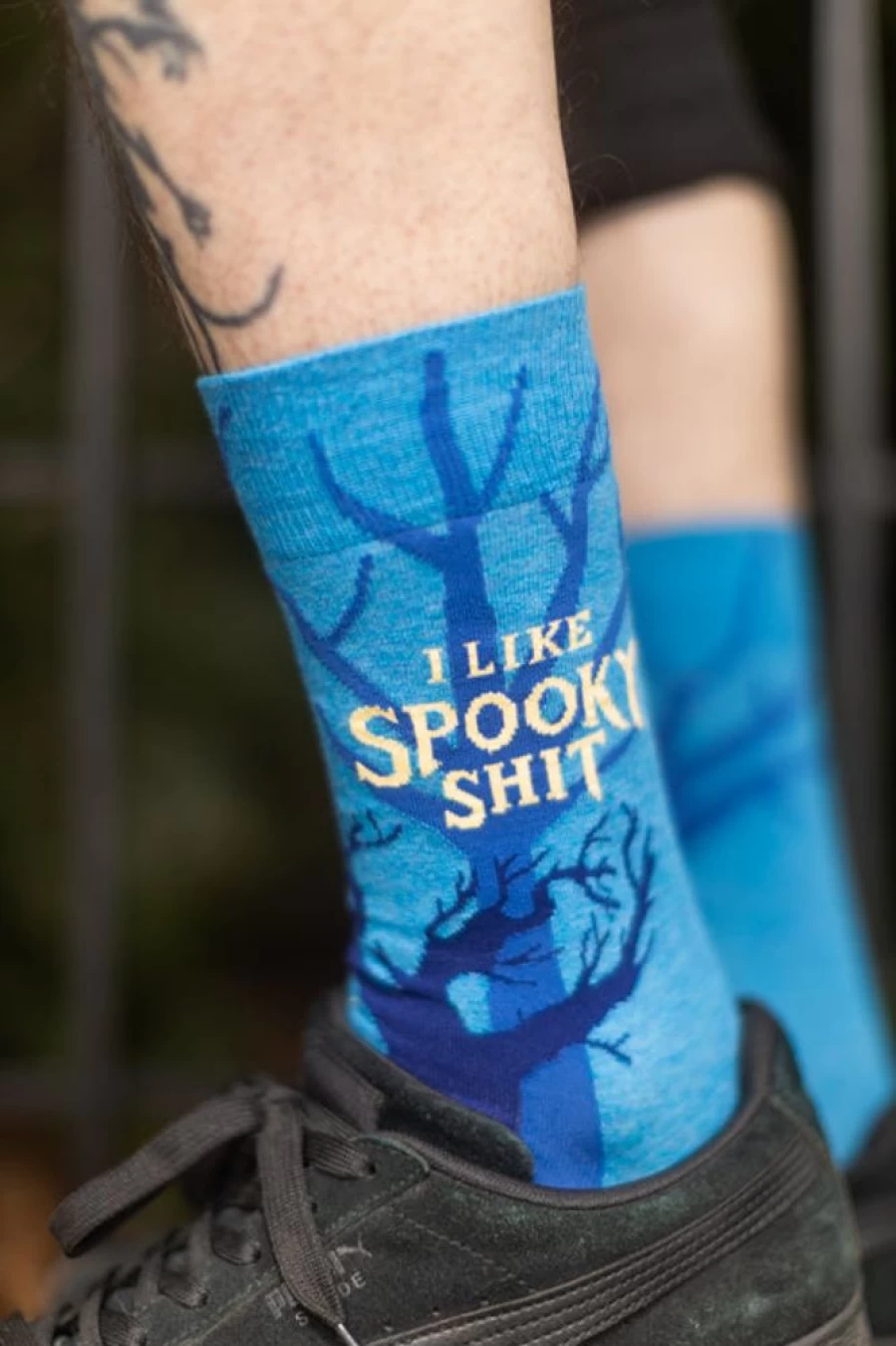 "BlueQ I Like Spooky Shit Crew - Gothic Humor Graphic Tee"
