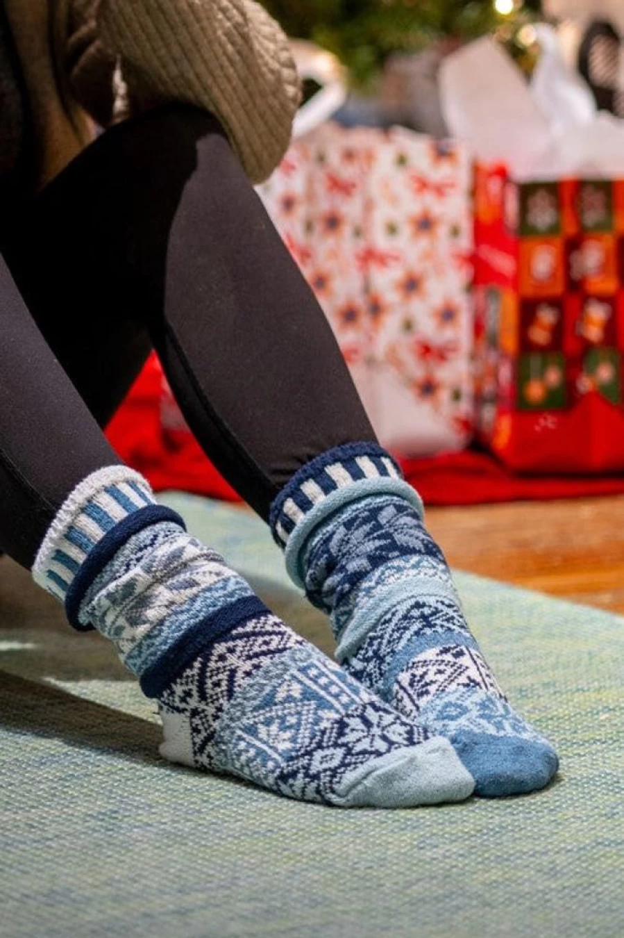 Solmate Snowdrop Crew Socks - Cozy Colorful Striped Socks for Women & Men