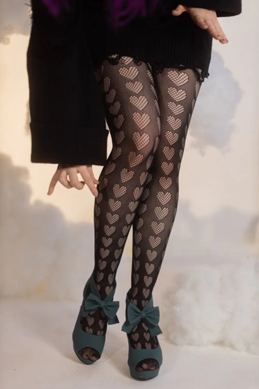 Killer Legs Oh My Hearts Sheer Net Tights - Sexy Fishnet Stockings for Women