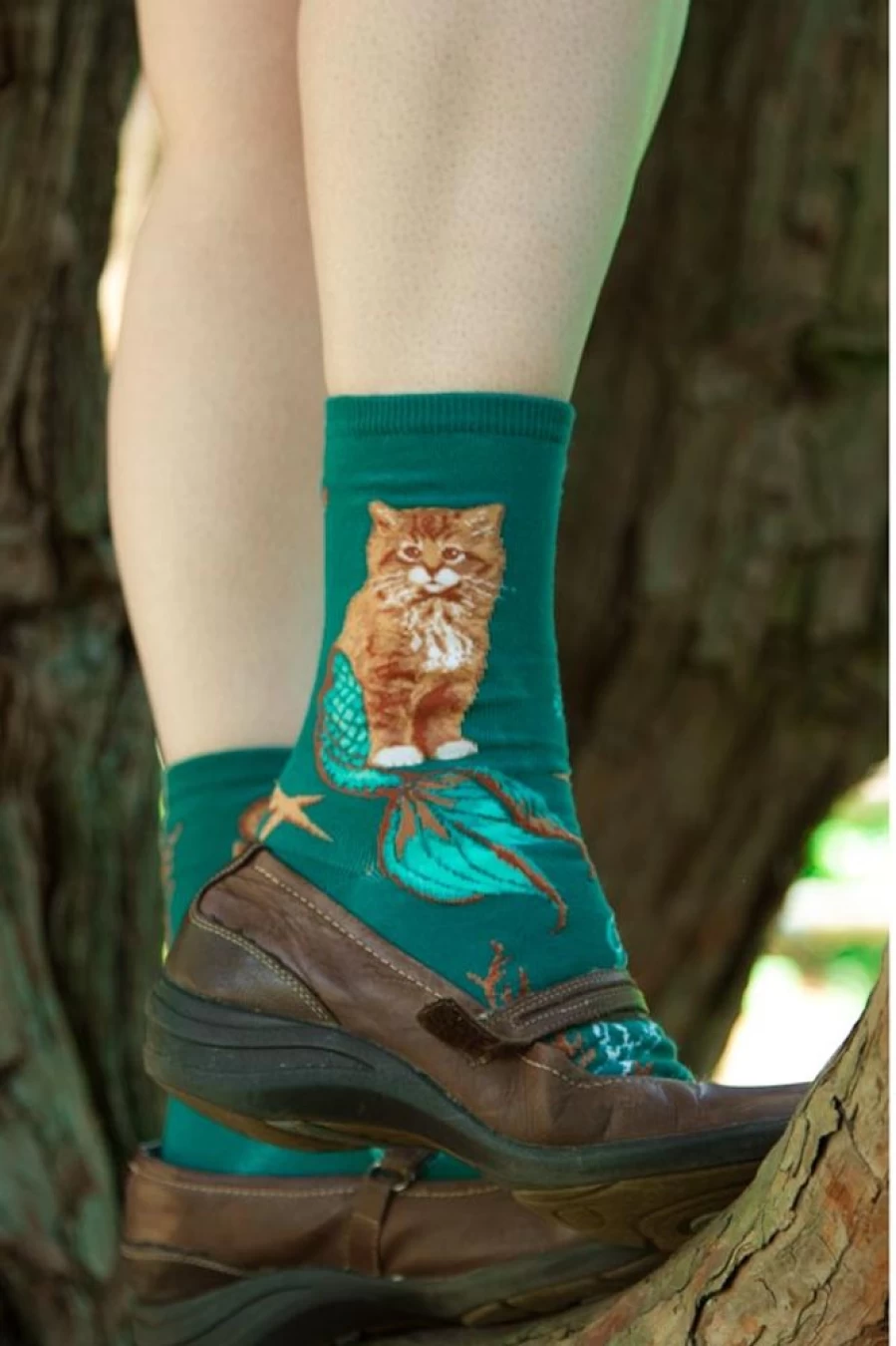 "Mod Sock Purrmaids Crew - Fun Cat Mermaid Design Socks"