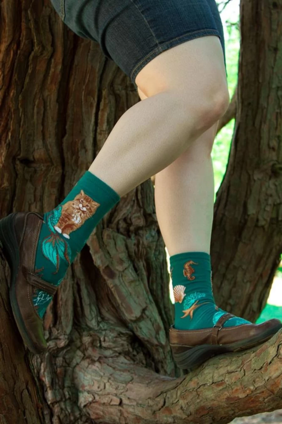 "Mod Sock Purrmaids Crew - Fun Cat Mermaid Design Socks"
