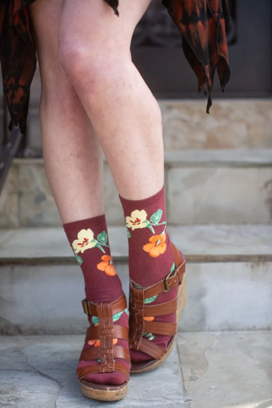 Mod Sock Nasturtiums Crew Socks - Colorful Botanical Print Comfortable Casual Wear
