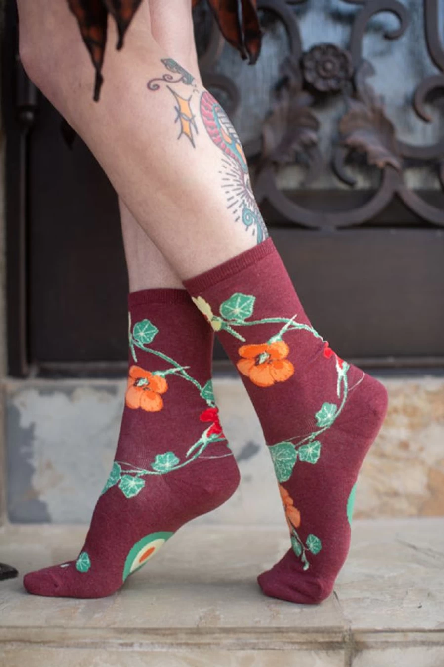 Mod Sock Nasturtiums Crew Socks - Colorful Botanical Print Comfortable Casual Wear