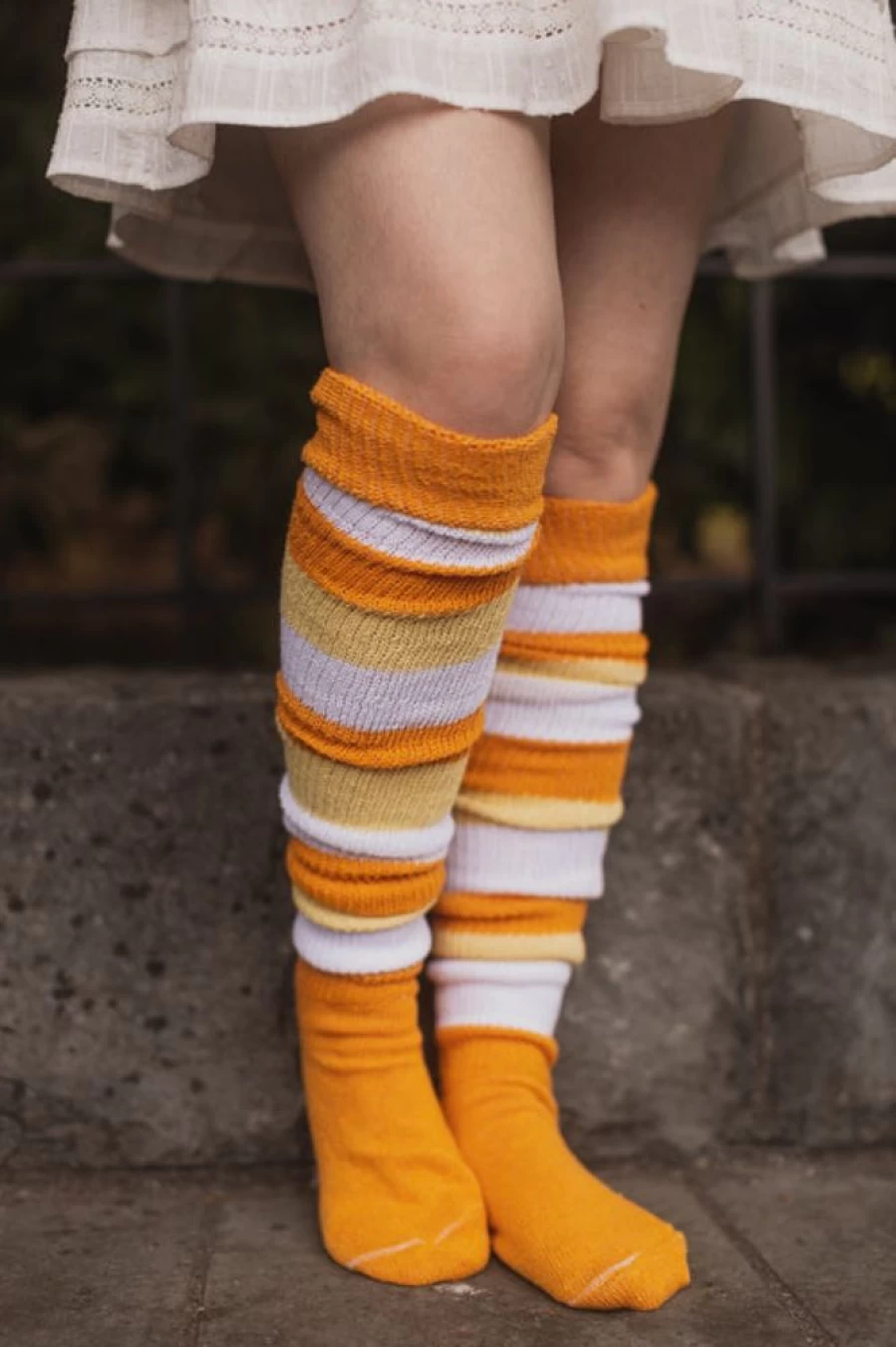 DreaM Stockings Candy Corn Striped Thigh High Socks for Women - Halloween Knee High Stockings