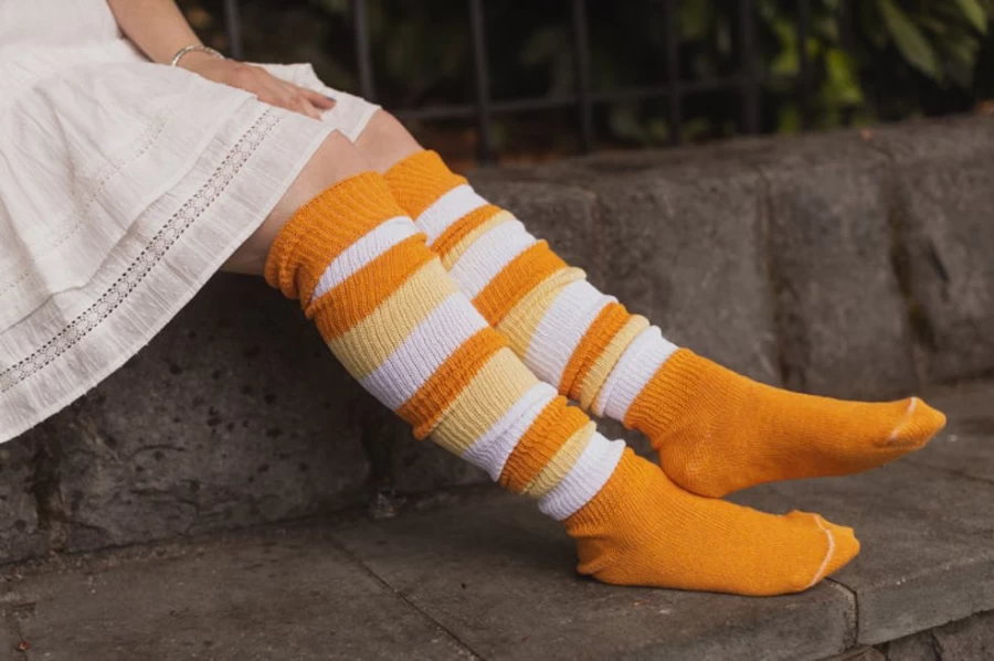 DreaM Stockings Candy Corn Striped Thigh High Socks for Women - Halloween Knee High Stockings
