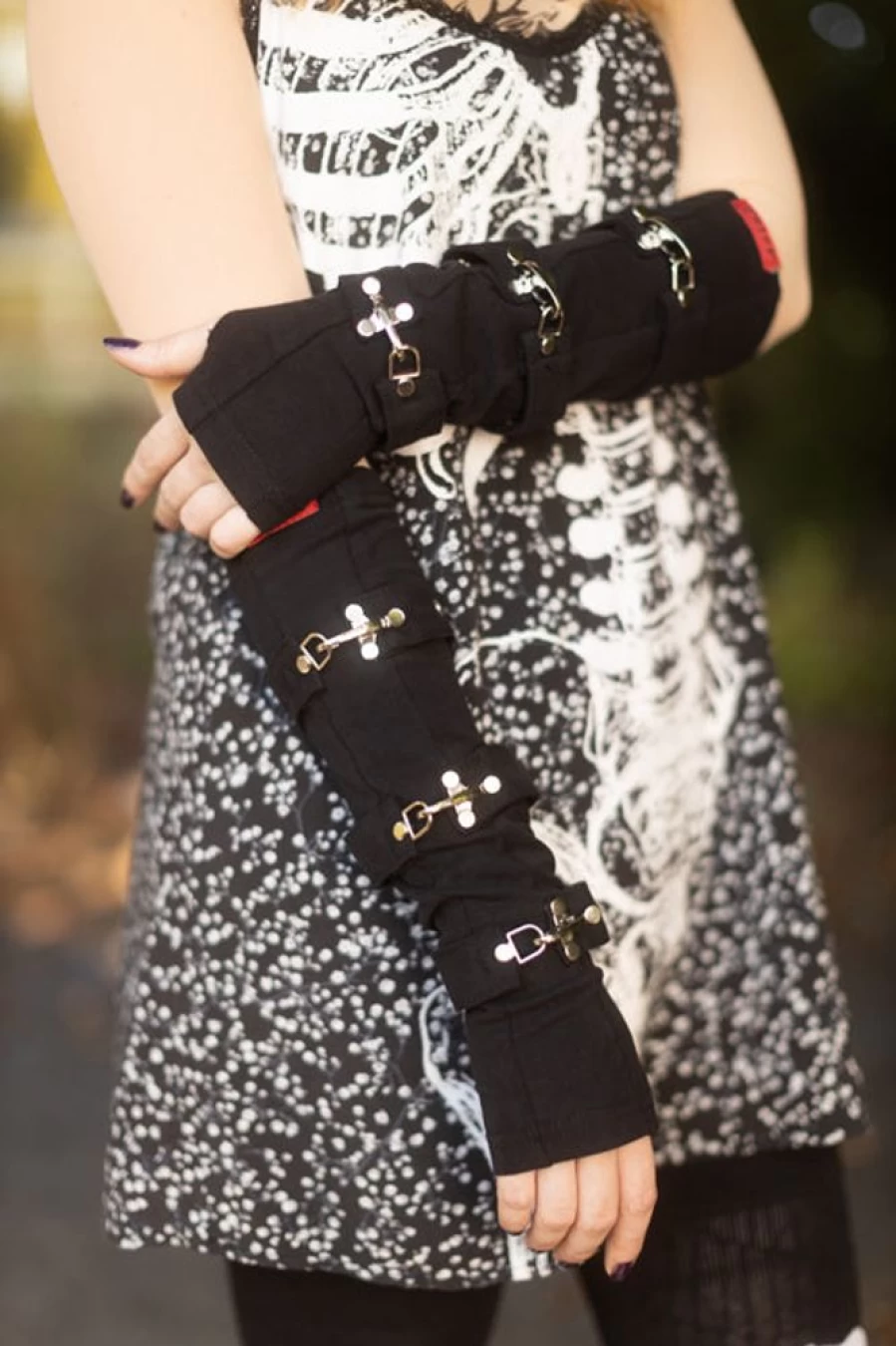 Tripp NYC Gothic Arm Warmers with Metal Clips - Punk Fingerless Gloves for Women & Men