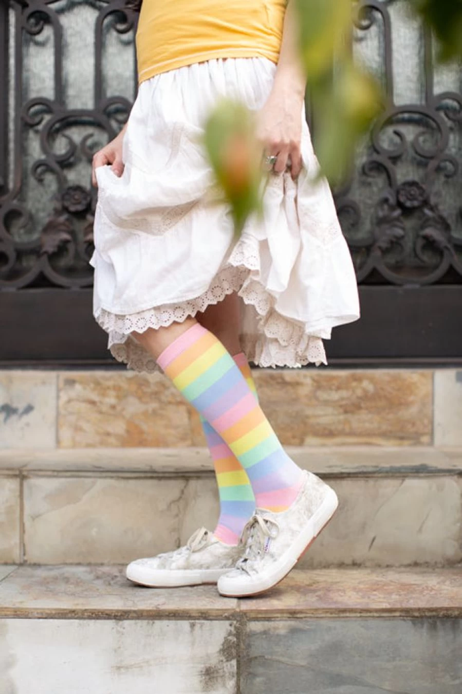 Mod Sock Pastel Rainbow Striped Knee High Socks for Women - Soft Comfortable Crew Length