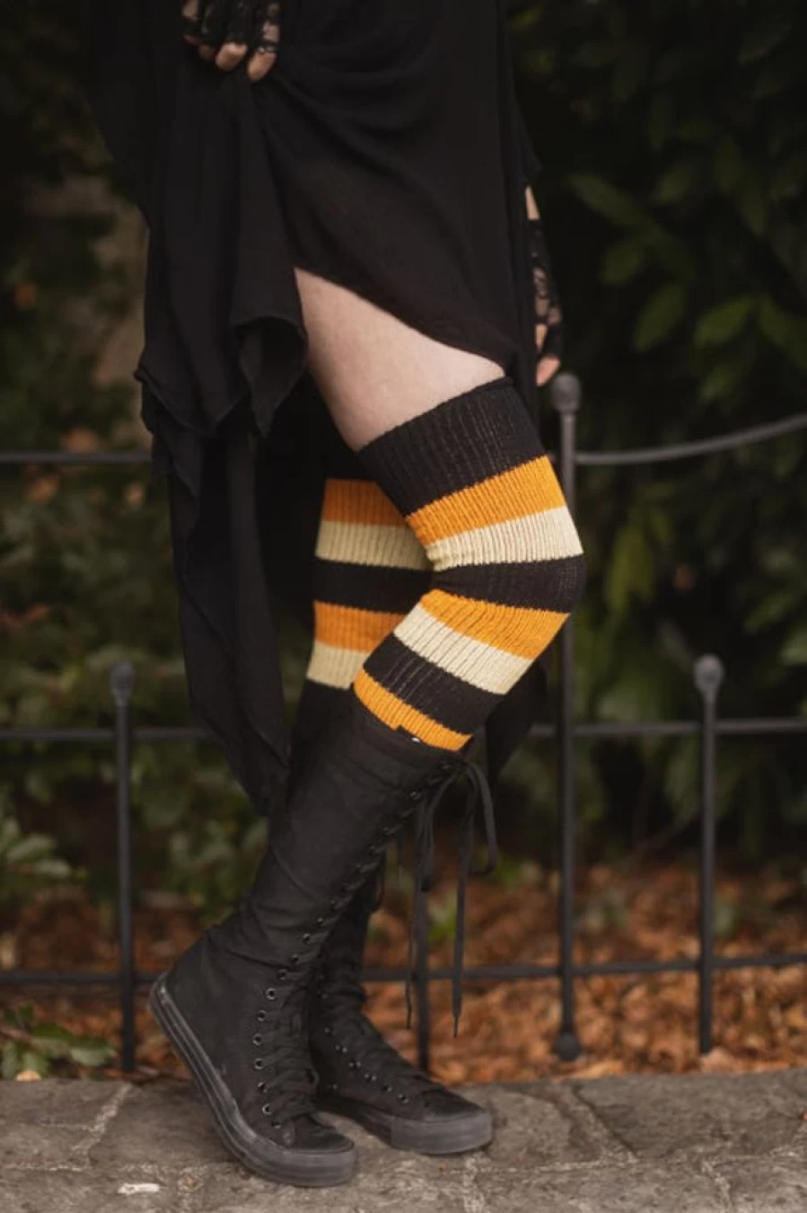 "Dream Stockings Trick or Treat Striped Thigh High Socks - Halloween Gothic Fashion Hosiery"