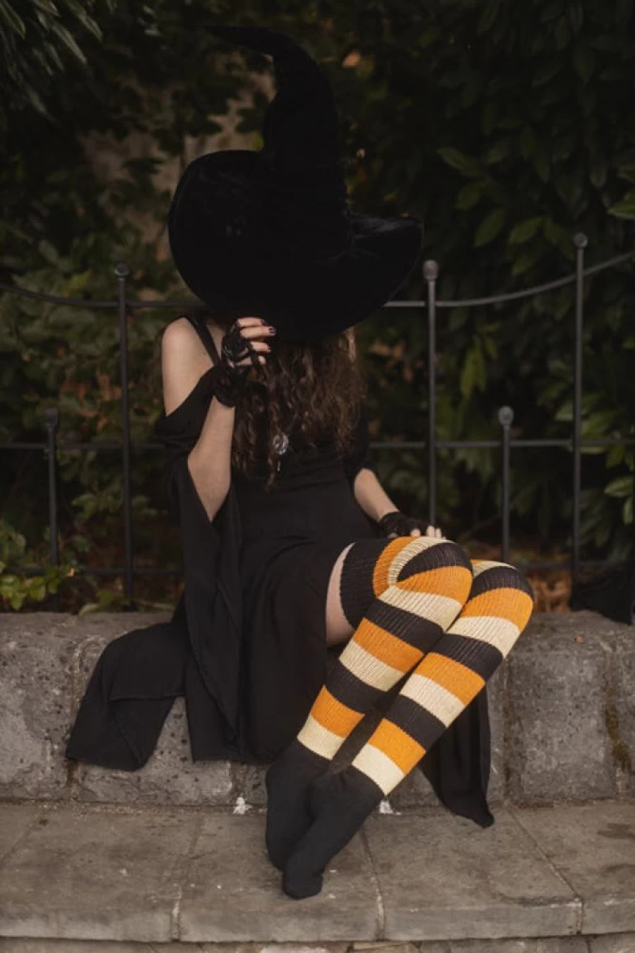 "Dream Stockings Trick or Treat Striped Thigh High Socks - Halloween Gothic Fashion Hosiery"