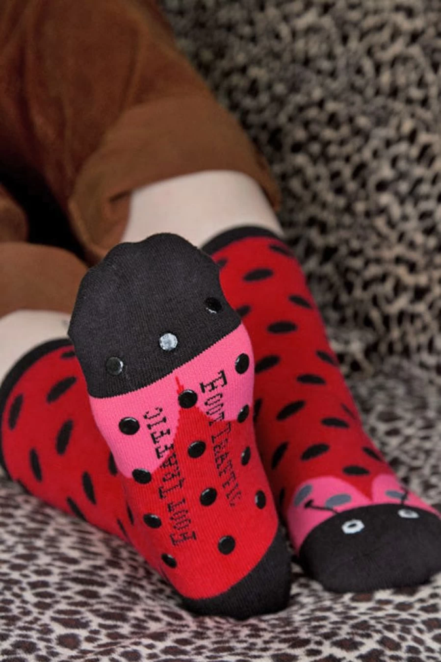 Foot Traffic Ladybug Print Cozy Slipper Socks for Women - Non-Slip Comfort House Shoes