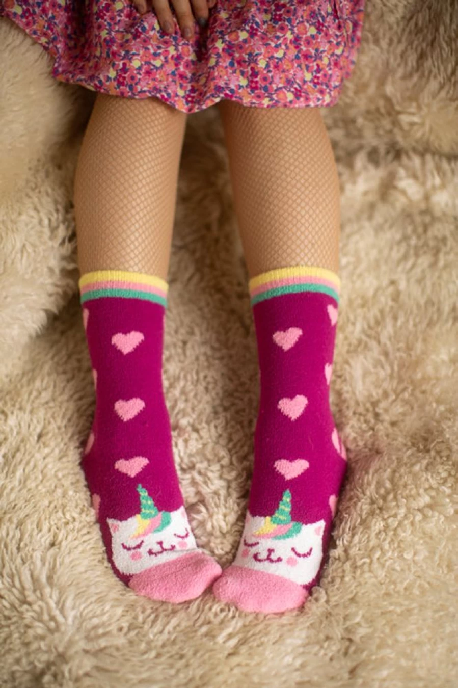 Sock It To Me Mewnicorn Unicorn Cat Slipper Socks for Women Cozy Non-Slip Fuzzy House Shoes