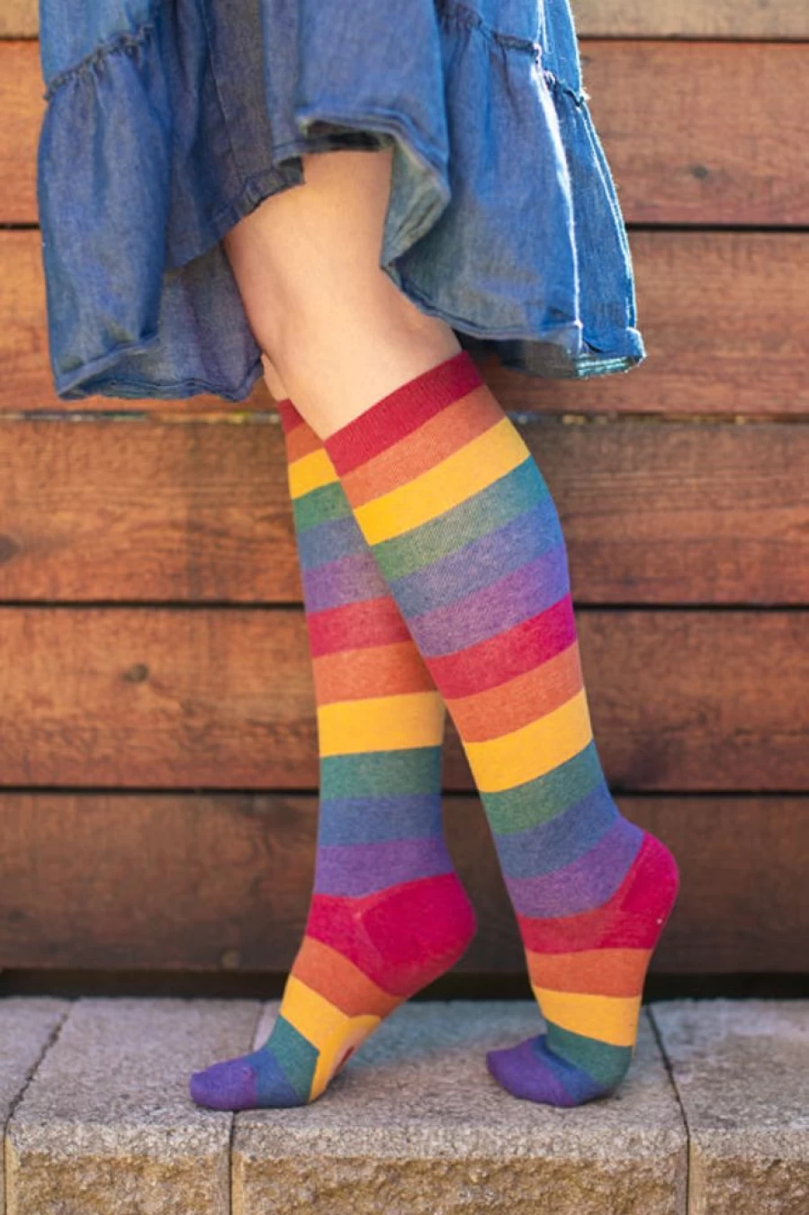Mod Sock Heather Rainbow Striped Knee High Socks for Women and Men, Colorful Striped Crew Socks, Soft Comfortable Stretchy Knee-High Socks