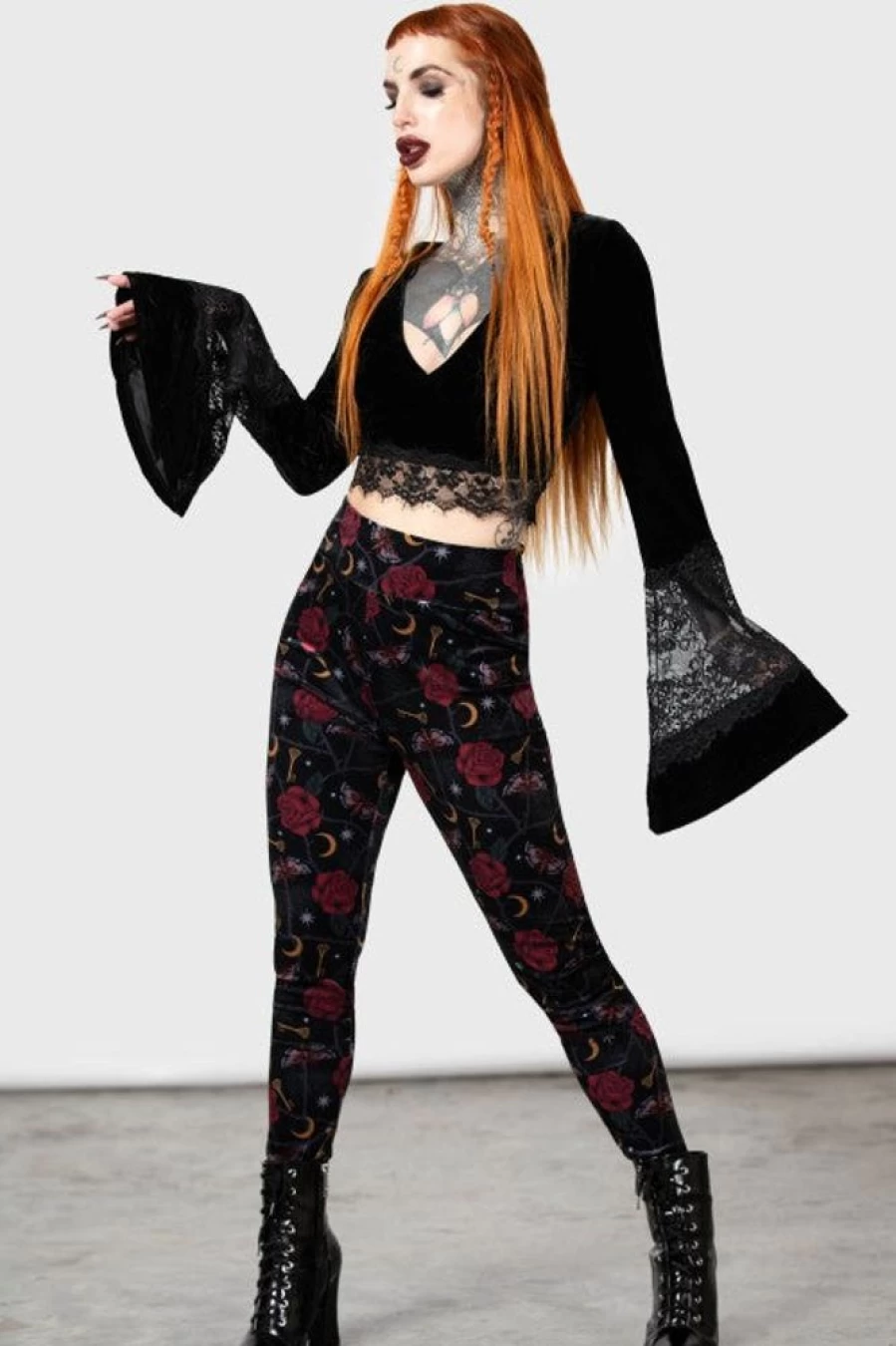 Killstar Ora Velvet Leggings - Gothic Soft Stretch High-Waisted Yoga Pants for Women