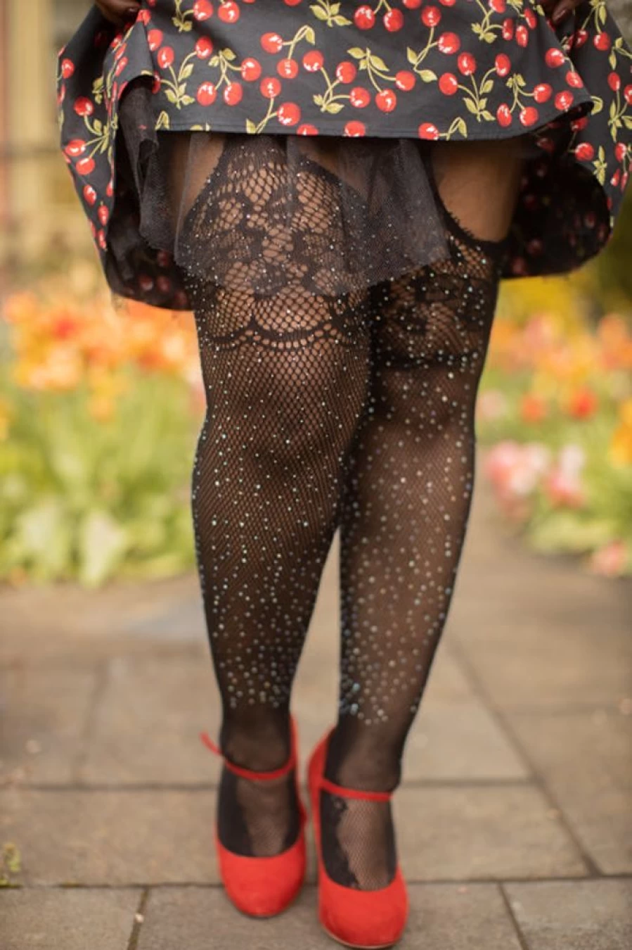 Leg Avenue Plus Size Rhinestone Lace Fishnet Stockings with Attached Garter Belt - Sexy Glam Stockings for Women