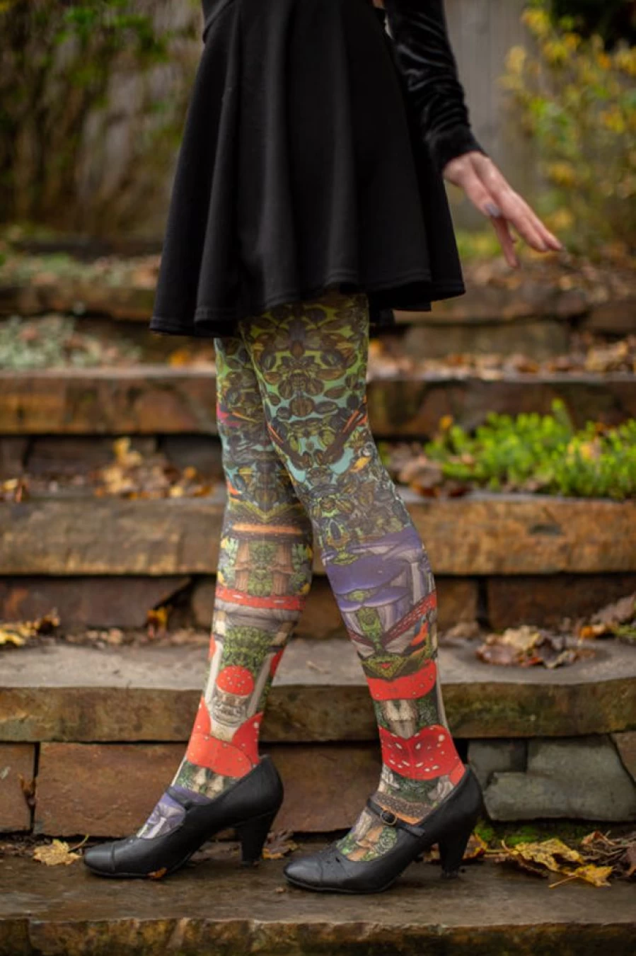 Marie Antoinette Vintage Birds Printed Tights - Elegant Floral Bird Pattern Tights for Women