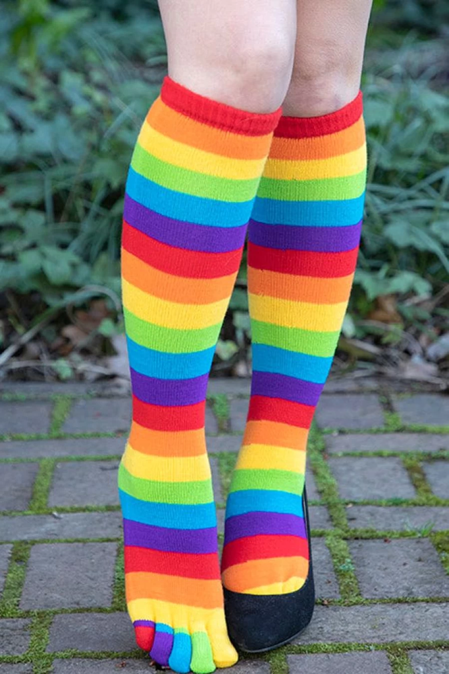 "Foot Traffic Rainbow Striped Toe Socks - Colorful Comfort Toe Separator Socks for Women & Men"
