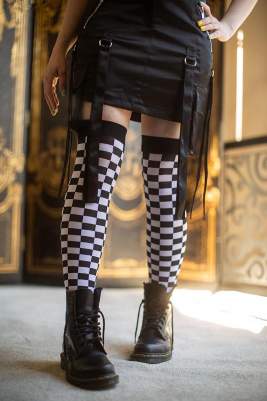 Leg Avenue Checkered Over The Knee Socks - Stylish Thigh-High Stockings for Women