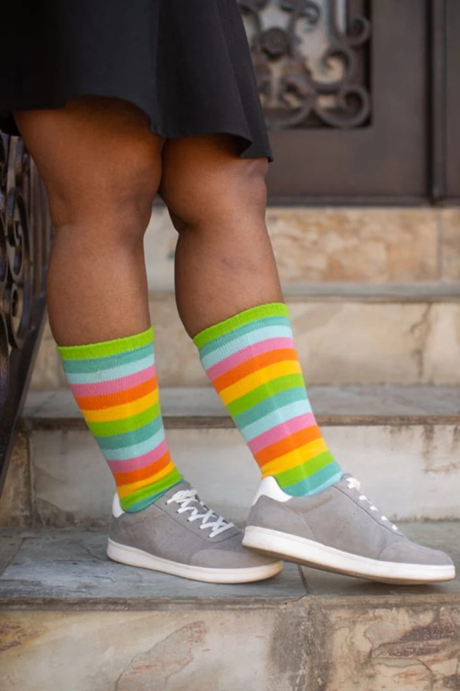 Foot Traffic Citrus Stripe Rainbow Toe Socks - Colorful Striped Socks for Women & Men