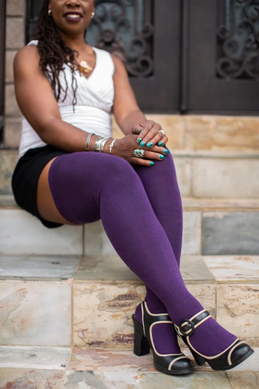 Dreamer Socks Women's Extra Long Thigh High Socks in Plum - Oops! Collection