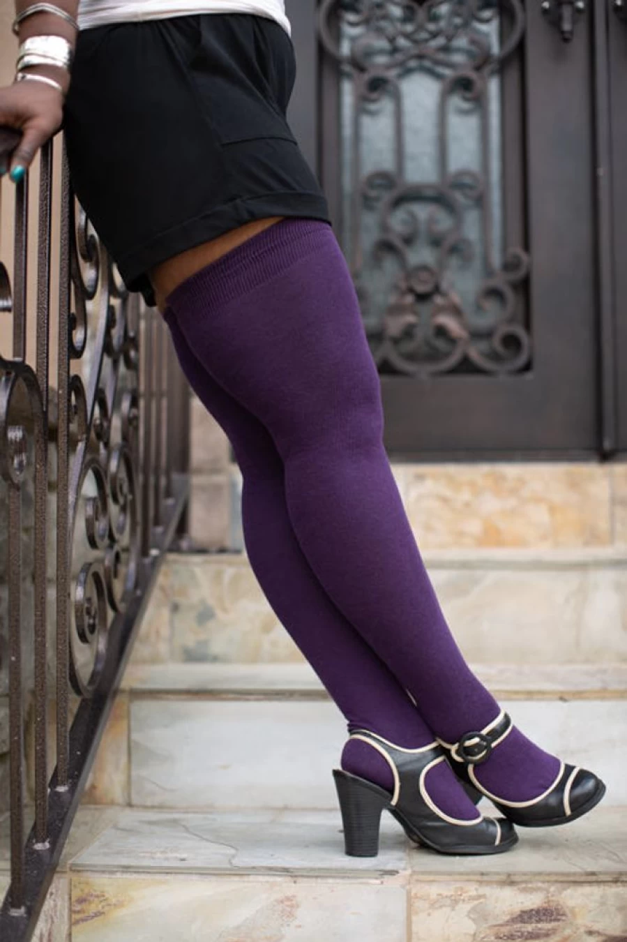 Dreamer Socks Women's Extra Long Thigh High Socks in Plum - Oops! Collection