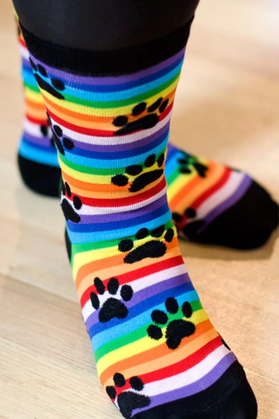 K Bell Rainbow Striped Paw Print Crew Neck Sweatshirt for Cat Lovers