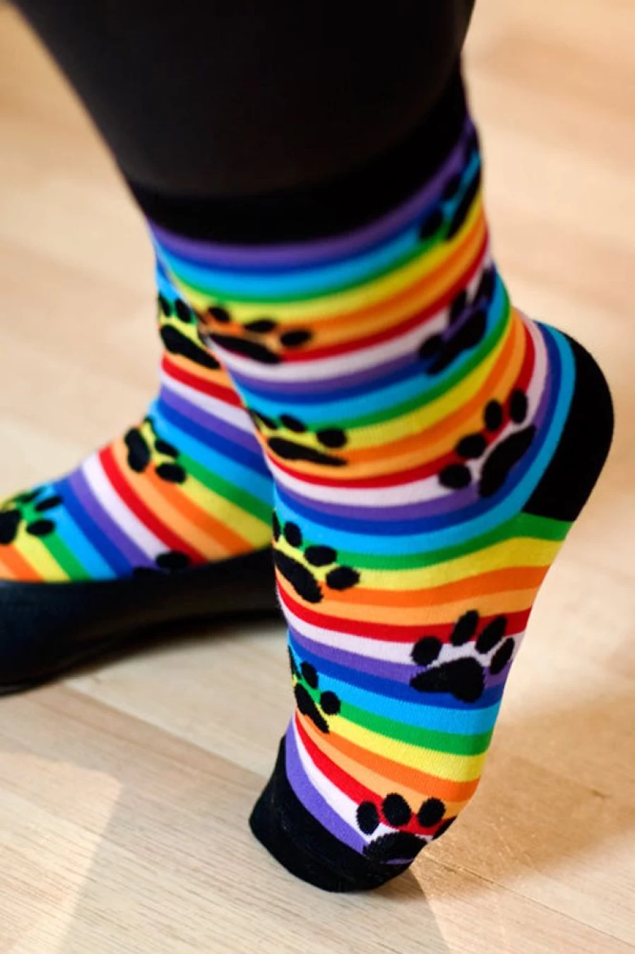 K Bell Rainbow Striped Paw Print Crew Neck Sweatshirt for Cat Lovers