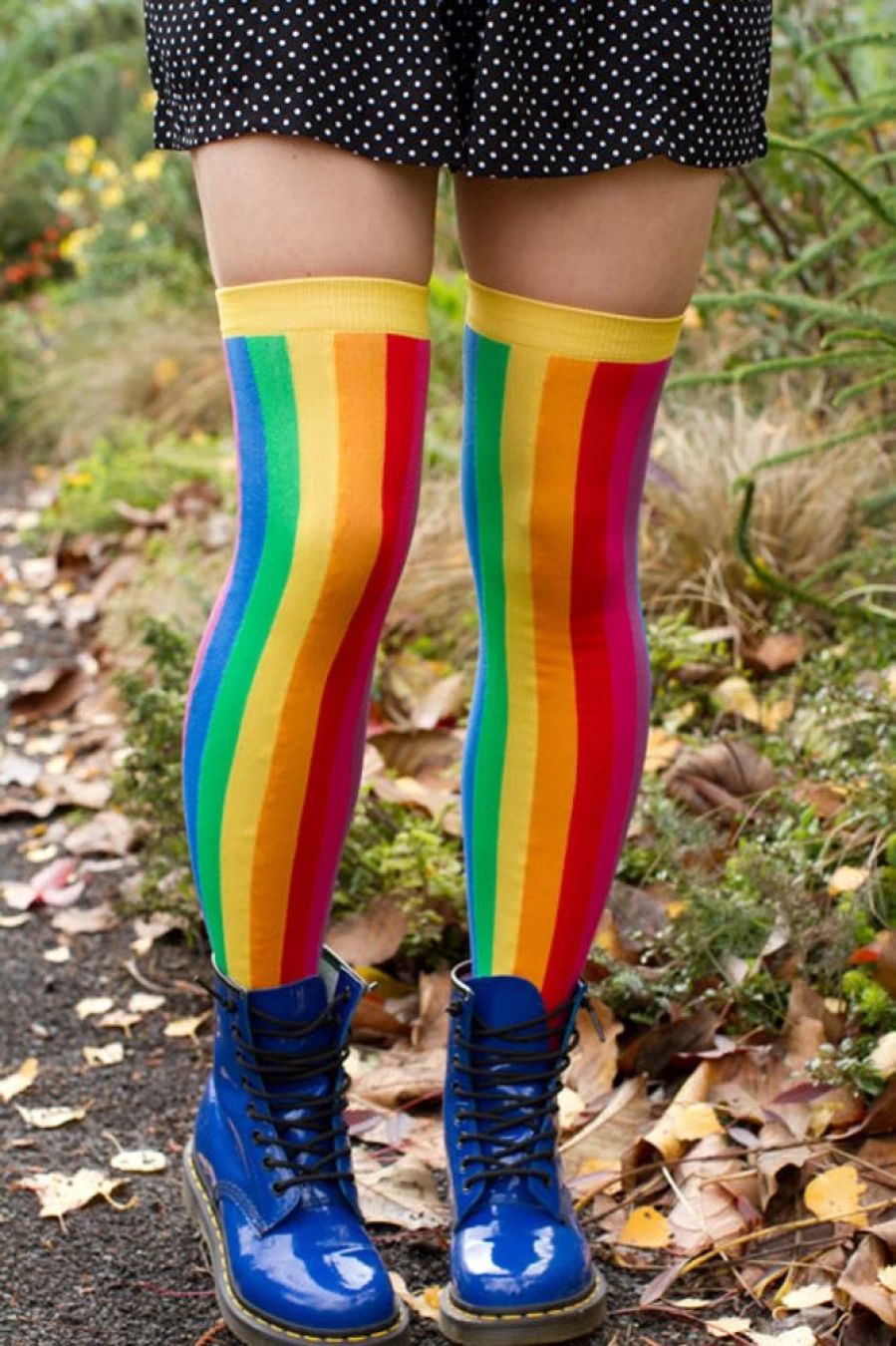 Foot Traffic Vertical Rainbow Striped Over The Knee Socks