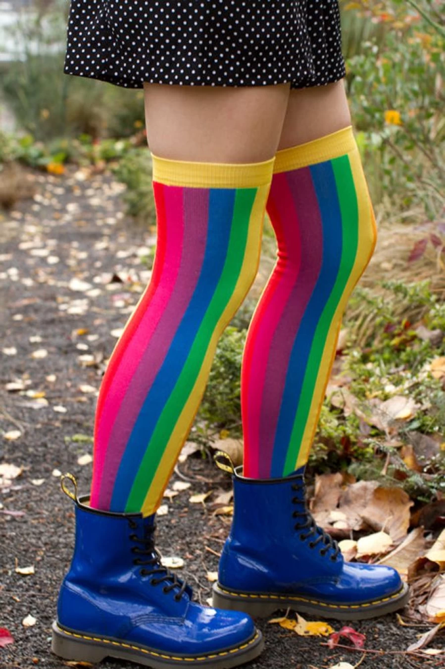 Foot Traffic Vertical Rainbow Striped Over The Knee Socks