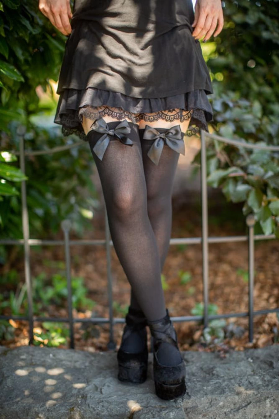 Leg Avenue Opaque Thigh High Stockings with Decorative Bow - Women's Fashion Hosiery