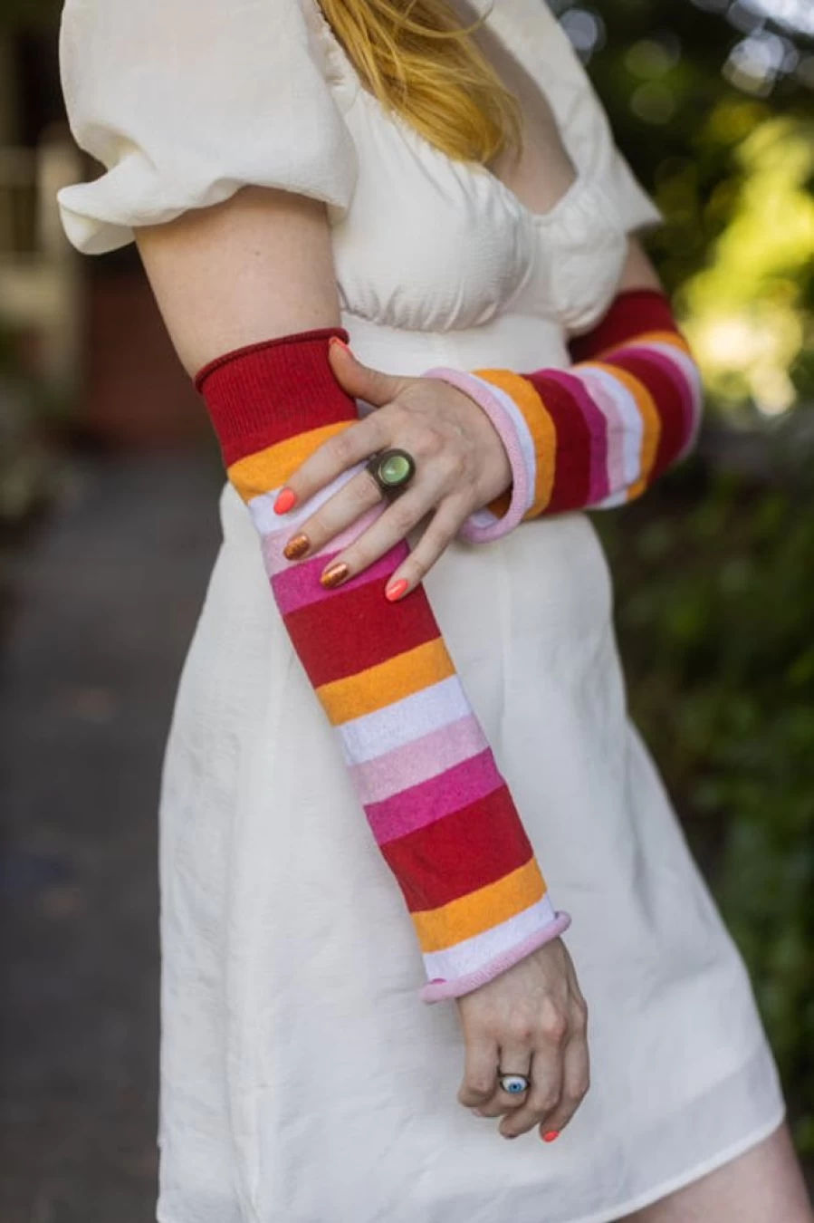DreaM Stockings Pride Stripes Arm Warmers - LGBTQ+ Rainbow Striped Knitted Sleeves for Cosplay & Fashion