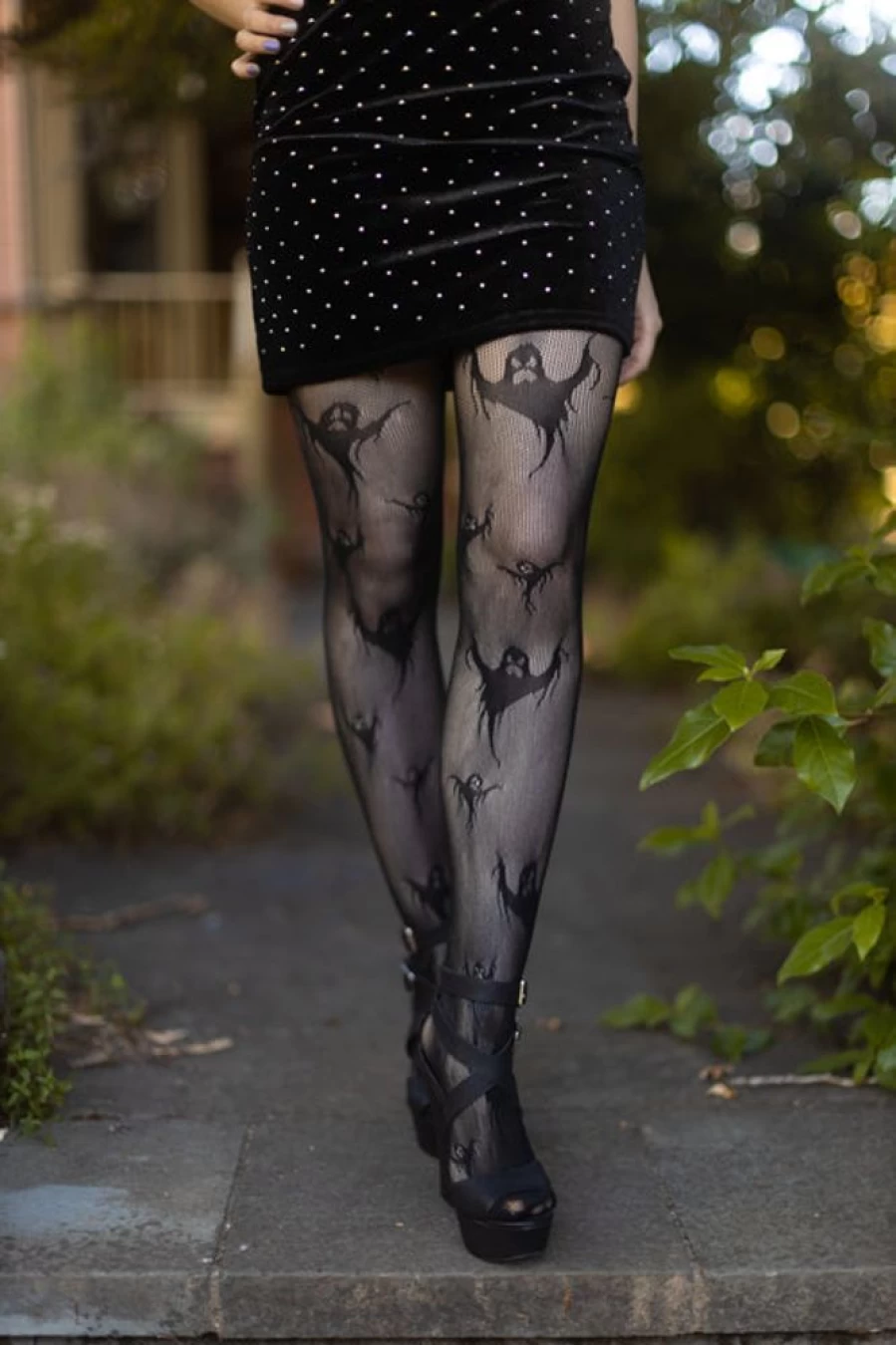 "Leg Avenue Spooky Ghost Fishnet Tights - Halloween Gothic Lingerie Hosiery"