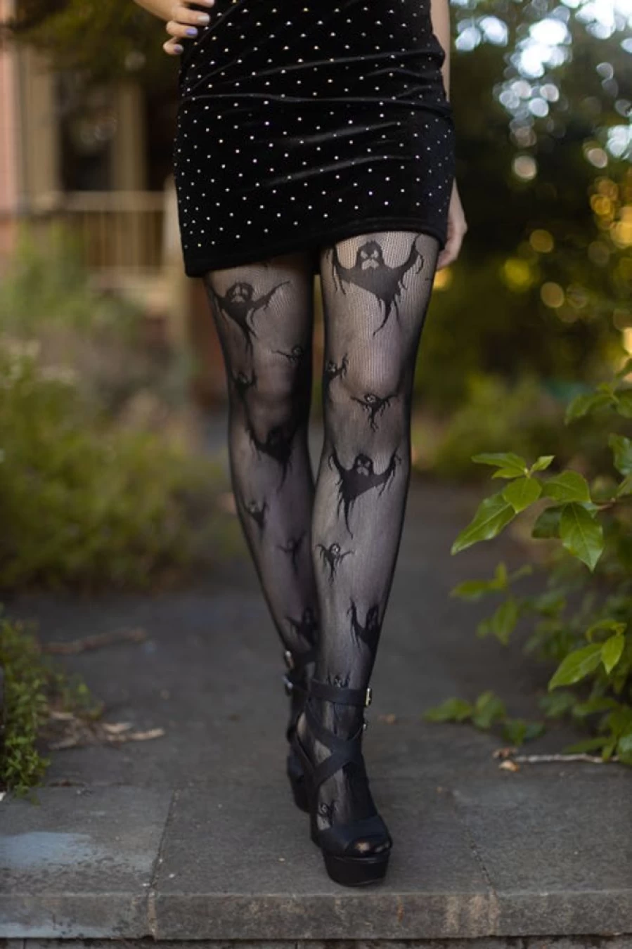 "Leg Avenue Spooky Ghost Fishnet Tights - Halloween Gothic Lingerie Hosiery"