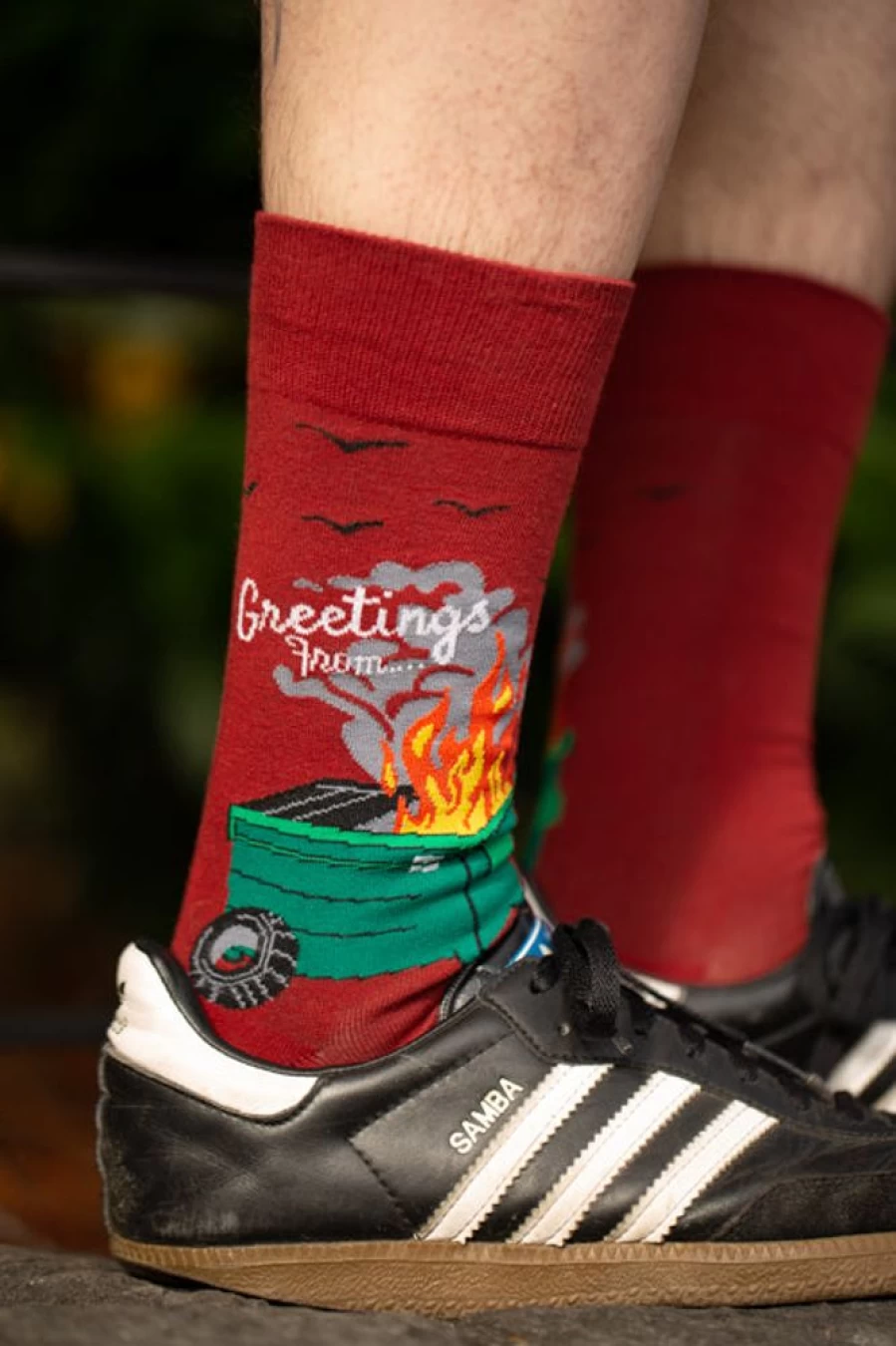 "Sock It To Me Dumpster Fire Crew Socks - Fun Novelty Socks for Men & Women"